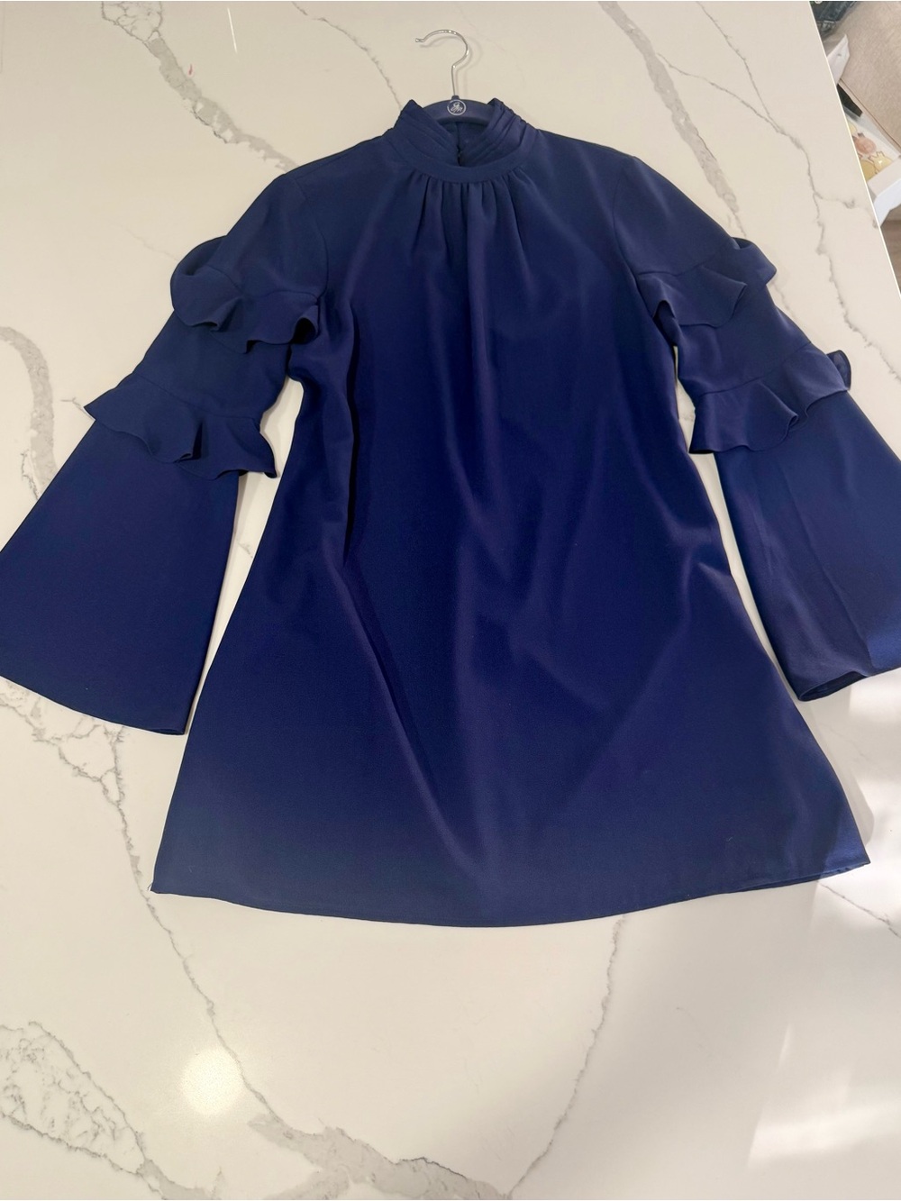 ALI & JAY Navy Ruffle Bell-Sleeve Mini Dress